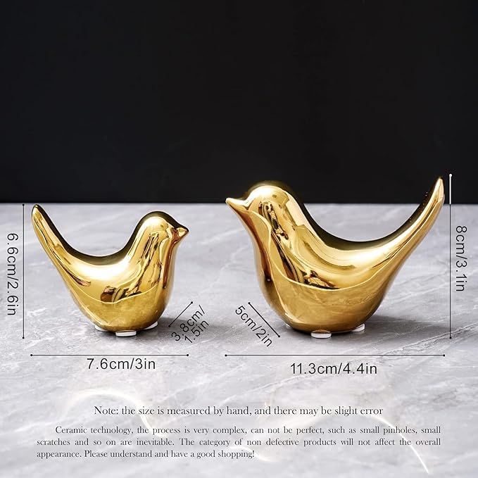 2 Pcs Ceramic Small Bird Figurines Modern Animal Statues for Home 、Room Decor and Bedroom Decor and Bookshelf Display (Gold)