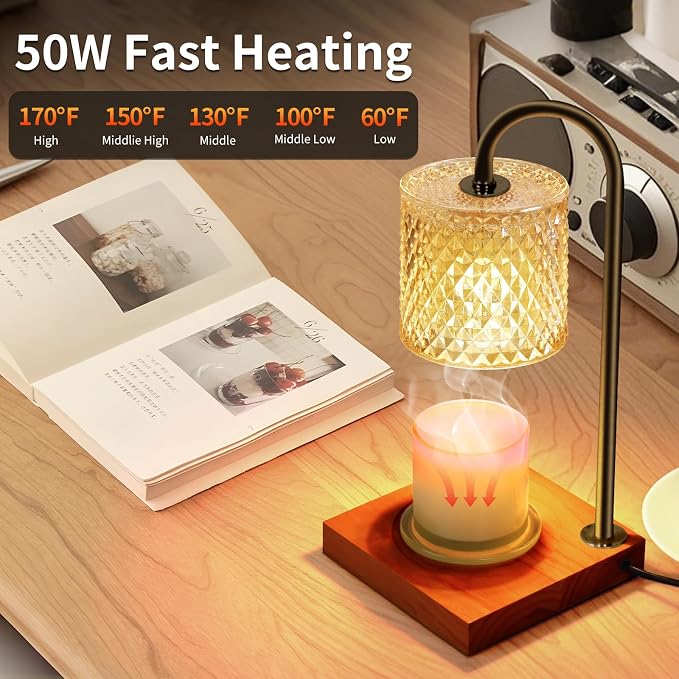 TigQiang Candle Warmer Lamp with Timer Dimmer, Birthday Gifts for Women Mom, House Warming Gifts, Elegant New Home Decor, Wax Warmer for Jar Candles, Heater Lamp for Scented Wax, Amber & Brown