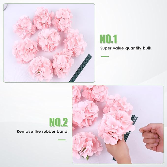 AVIVIHO 65pcs Fake Flowers Pink Hydrangea Artificial Flowers Bulk (Not Squished, No Steaming Need) Silk Flowers with Stems for Wedding Decor,Home,Baby Shower,Table Centerpieces Decoration