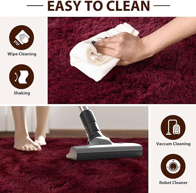 FinRèc Red Rugs for Living Room Bedroom, 3x5 Feet Fluffy Shag Area Rug, Non-Slip Plush Fuzzy Rugs for Nursery Kids Room Dorm Room Home Decor, Indoor Furry Floor Carpet