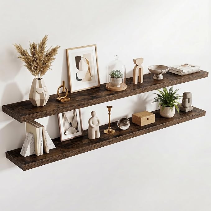 Acovy 10" Extra Deep Floating Shelves for Wall, 72" Long Wood Wall Shelves Set of 2 for Bathroom Bedroom Kitchen Living Room Laundry Room, Modern Floating Shelf for Home Decor