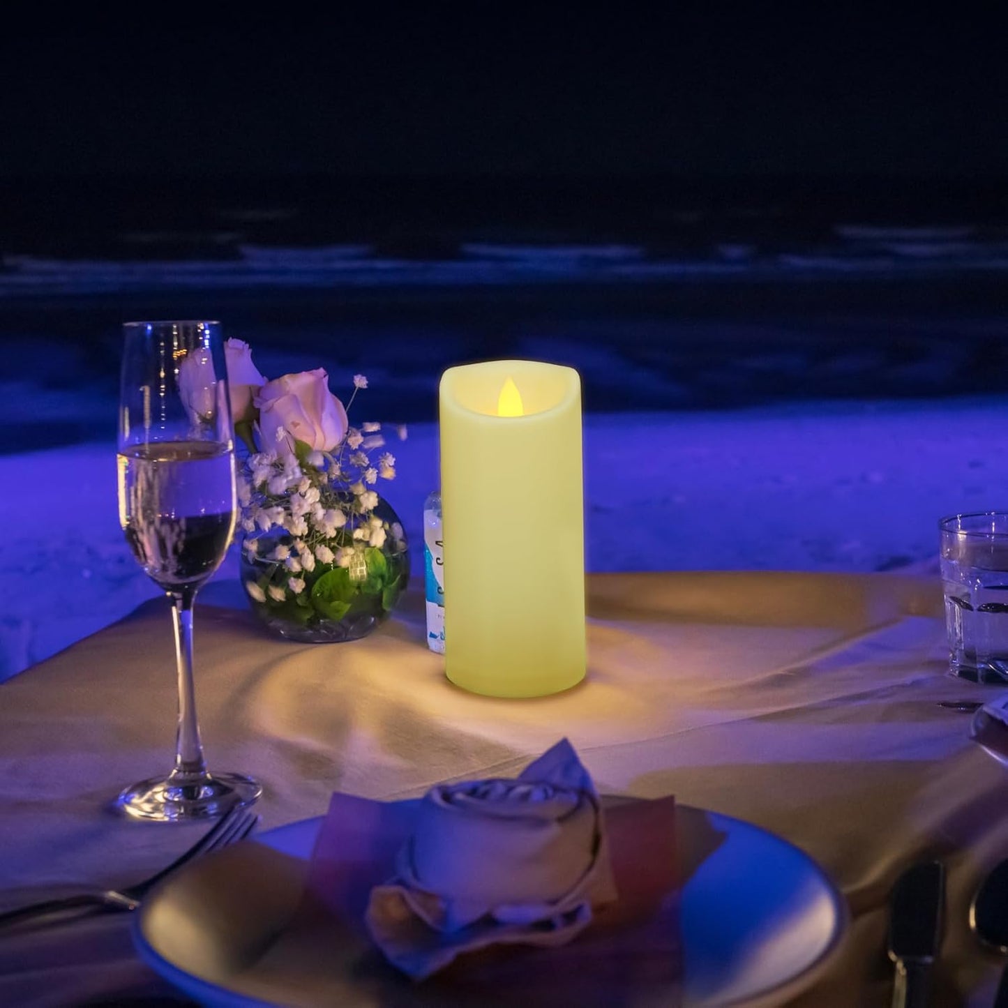 Waterproof Flameless Candles with Remote and Timers, Outdoor Indoor Flickering Battery Operated LED Pillar Candles, Ivory Plastic, Long-Lasting, Set of 6（D3 X H6）