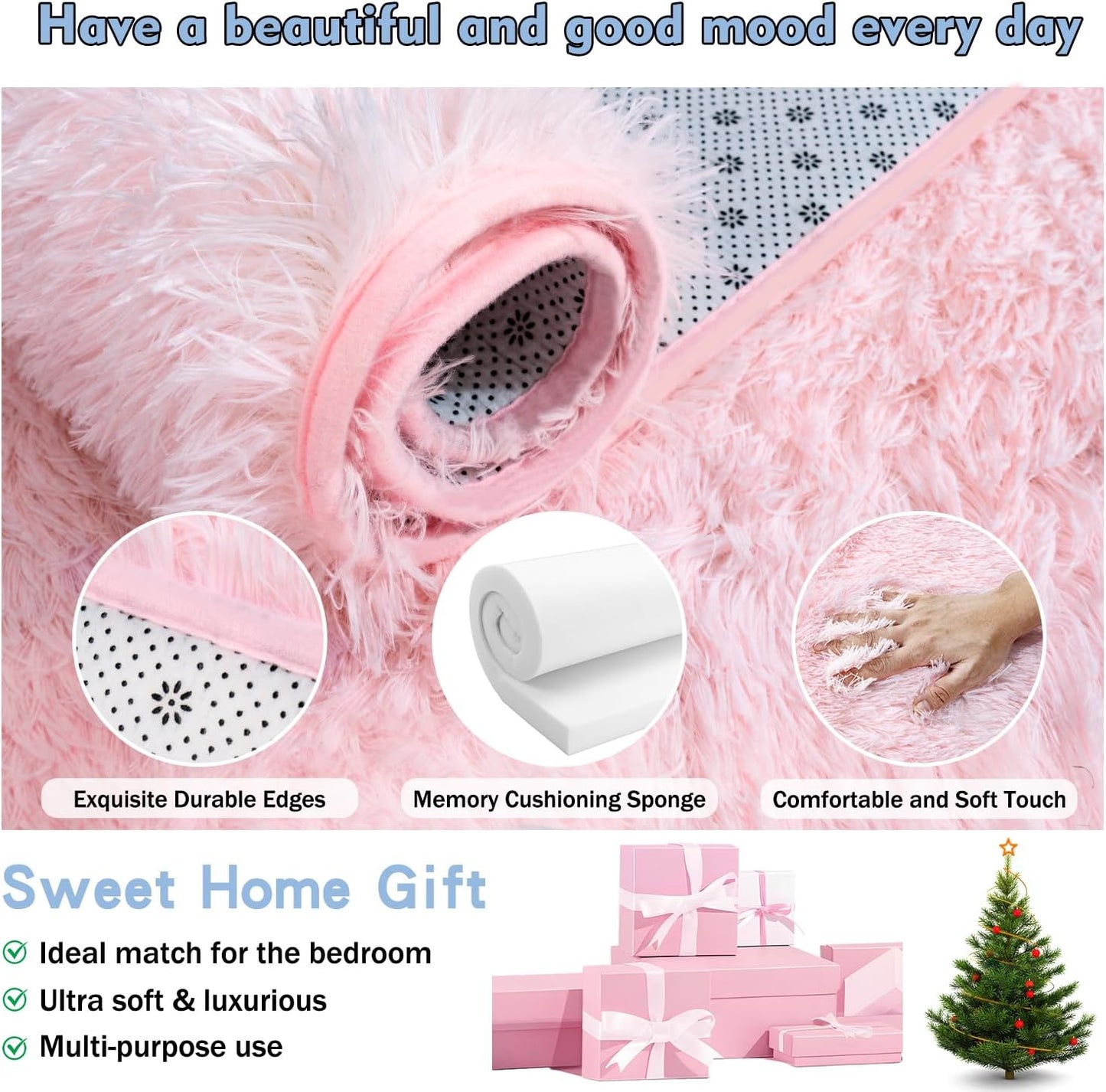 Rezutan Pink Super Soft Rug for Girls Bedroom 2x3 Feet, Fluffy Shag Area Rugs for Living Room Nursery, Fuzzy Cute Bedside Rug for Kids Room Baby Princess Room, Modern Indoor Comfy Plush Carpet Decor