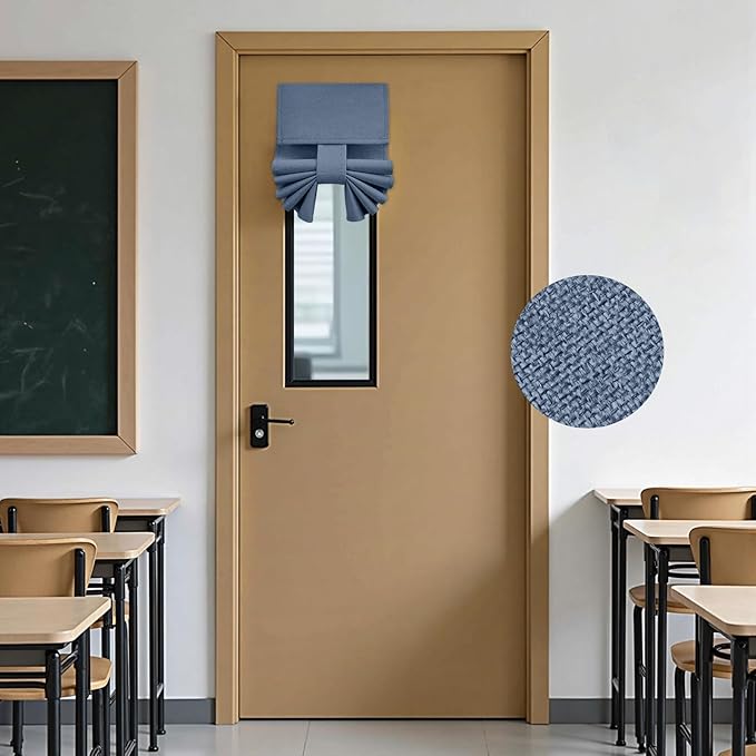 HOMEIDEAS Classroom 100% Linen Blackout French Door Curtains, Classroom Door Window Cover, Privacy Shades Thermal Insulated Small Window Covering, 1 Panel, W8 X L36 Inch, Stone Blue