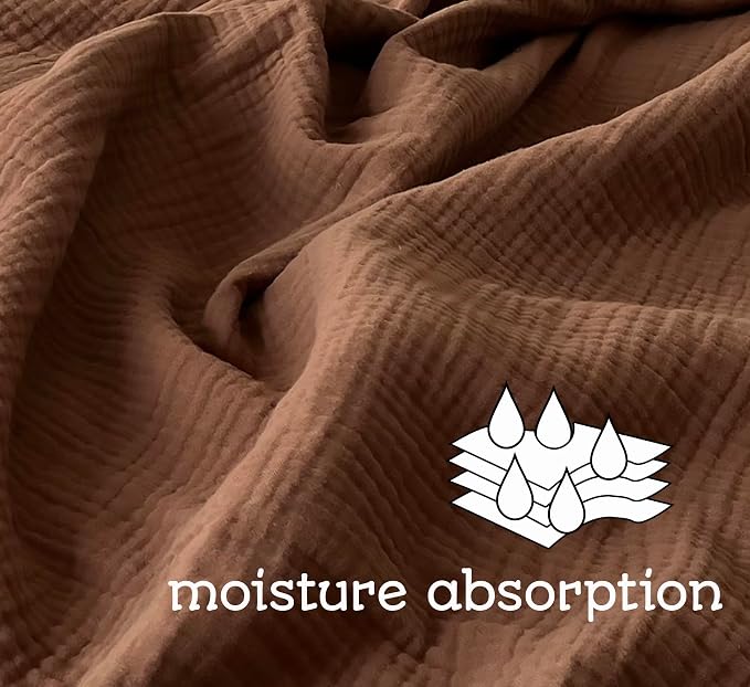 KyraHome 100% Organic Cotton Throw Blankets, 90“x90” Queen, Pre-Washed Muslin Blanket, Plant Dyed, Breathable Lightweight Gauze Summer Blankets for Adults, Bed, Couch, All Season, (Brown)