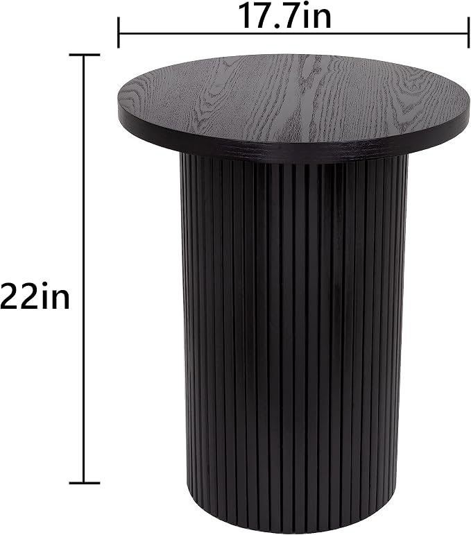 Black Side Tables Living Room, Modern Drum End Table, 18 inch Wide Black Accent Table, Fully Assembled, End Table, Bedside Table for the Living Room and Bedroom