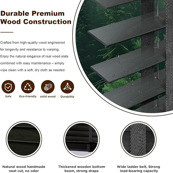 2" Cordless Real Wood Blinds for Indoor Windows, Black Walnut, 38"W x 64"H | Horizontal Venetian Blinds with Tilt Wand, Light Filtering, Privacy Control, Easy Installation for Bedroom, Living Room