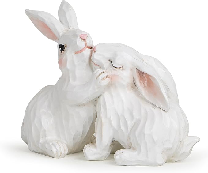Hodao Mother and Baby Bunny Figurine, Resin Rabbit Family Decor, Sweet Home Shelf Table Accent, Gift for Mom, Nursery Keepsake, Farmhouse Animal Statue