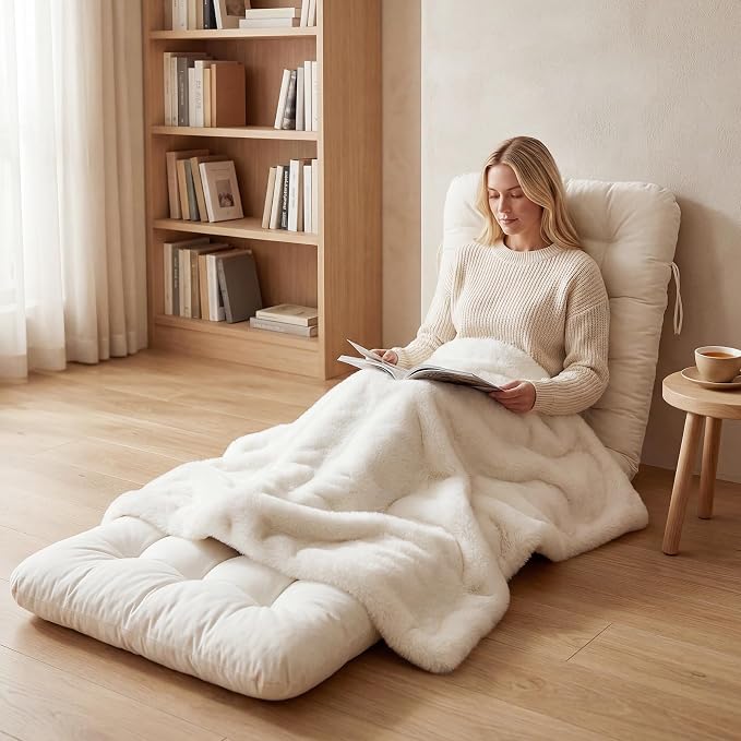Wenqik Long Floor Cushion Large Floor Cushion with Brushed Cotton 74.8 x 27.5 x 3.15 in Jumbo Lounger Pillow for Outdoor Indoor Bay Window Meditation Yoga Reading Sleeping(White)