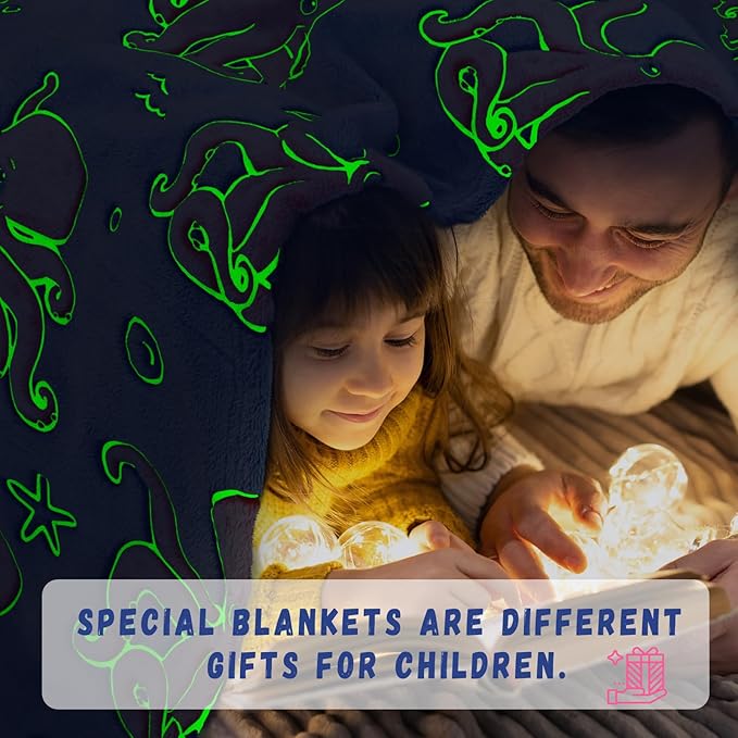 Octopus Twin Blanket for Couch Bed, Large Soft Warm Ocean Blanket for Adults Kids, Blue Sea Animal Twin Size Fleece Throw for Bedroom Home Decor 60"x80"