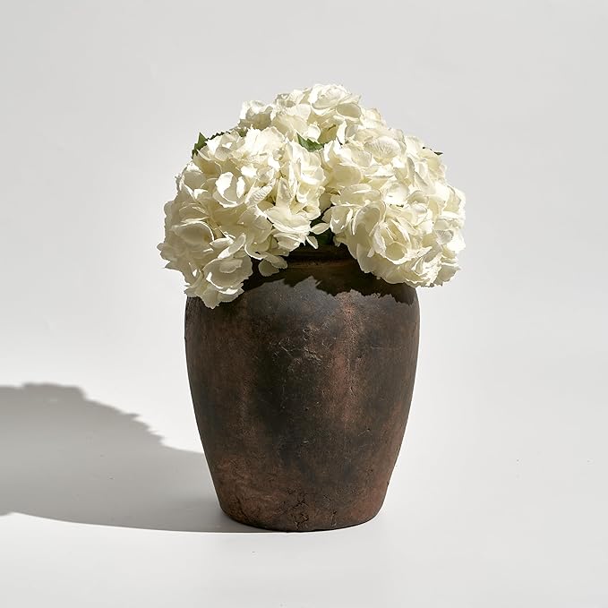 LB2 Brown Ceramic Large Vase, 11.8" Tall Zen Style vase, Terra Cotta Pitcher, Distressed Farmhouse Decor, Pottery Decorative Flower for Home Decor (A - Brown 11.8")