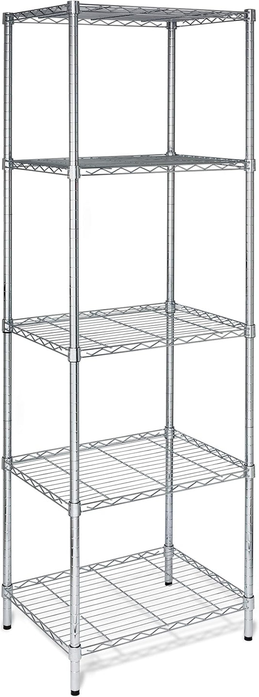 Honey-Can-Do 5-Tier Heavy-Duty Adjustable Shelves, Metal Storage Rack with 250-lb Shelf Capacity, Chrome, 18" W x 24" L x 72" H