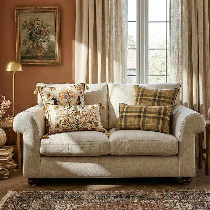 bilin gaier Designer Linen Throw Pillow Covers,20"x12" Set of 2-Seville A | Vintage Elegant Rectangle Pillow Cover,Concealed Zipper,Floral and Bird Pattern,Sofas,Bedroom,Living Room,Lounge Chairs