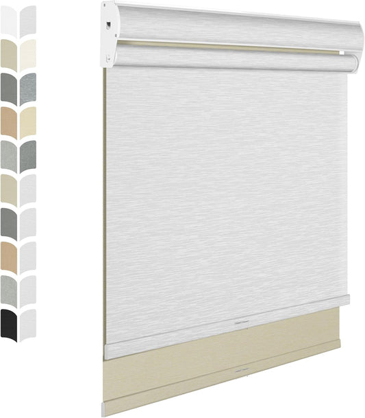 BERISSA Cordless Dual Roller Shades with Cassette Valance, Double Window Shades - Blackout and Light Filtering - Day and Night - Beige and White - 31 W x 80" H