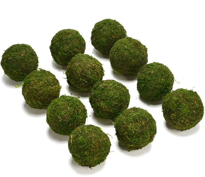 BYHER Natural Green Moss Decorative Ball,Handmade (2"-Set of 12)