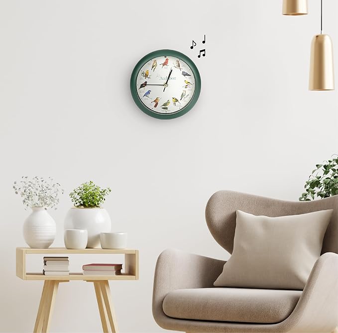 Mark Feldstein, Audubon Singing Bird Clock, 8 Inch, Green