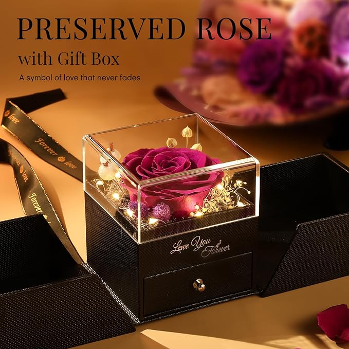 FIACO Gifts for Mom Preserved Real Roses with I Love You Necklace Fresh Forever Flowers Mothers Day Flower Gifts for Women Grandma Anniversary Birthday Gift for Girlfriend Wife Daughter