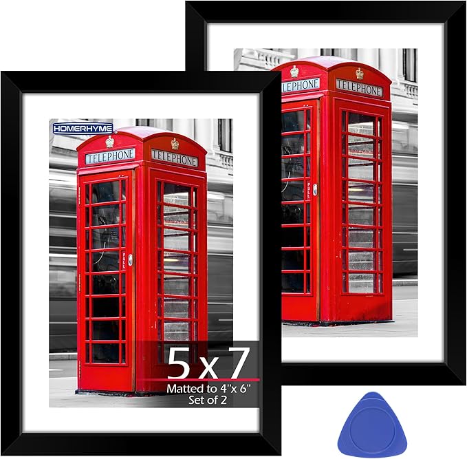 5x7 Picture Frames 2 Pack, Black Frames for Wall or Tabletop Display, Photo Frame Collage with HD Plexiglass for Home Office Wall Decor, Display Pictures 4x6 with Mat or 5x7 Without Mat