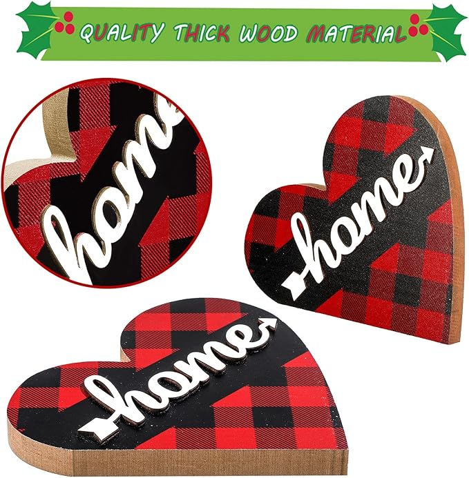 Jetec 2 Pcs Rustic Wooden Heart Table Decor, Daisy Farmhouse Home Decor, Bless This Home & Be Kind Sign for Living Room, Dining Room, Shelf & Mantel, Ideal Housewarming & Birthday Gift(Stylish Style)