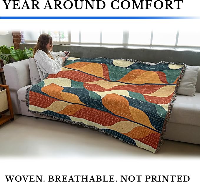 Pure Country Weavers Organic Shapes Blanket - Mid Century Modern - Gift Tapestry Throw Woven from Cotton - Made in The USA (72x54)
