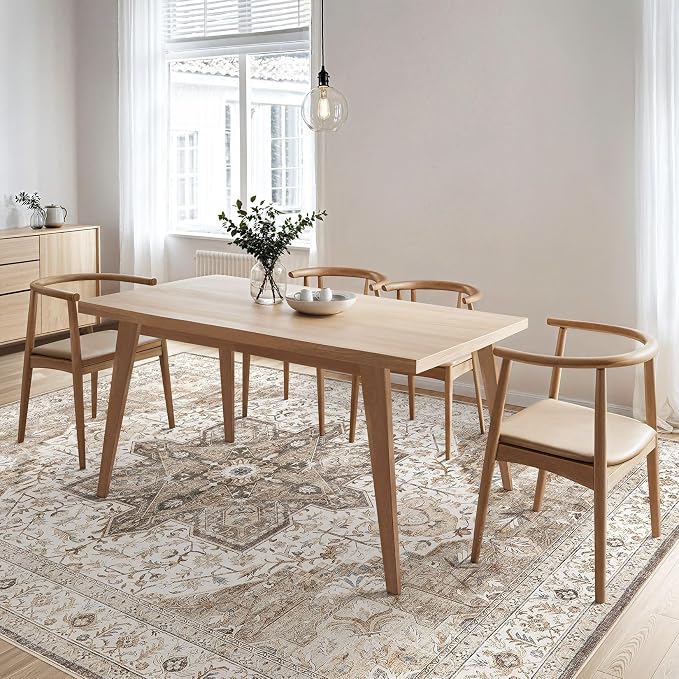 Tortania Area Rug Living Room Rugs - 10x12 Washable Boho Rug Vintage Oriental Distressed Farmhouse Large Thin Indoor Carpet for Living Room Bedroom Under Dining Table Home Office - Brown
