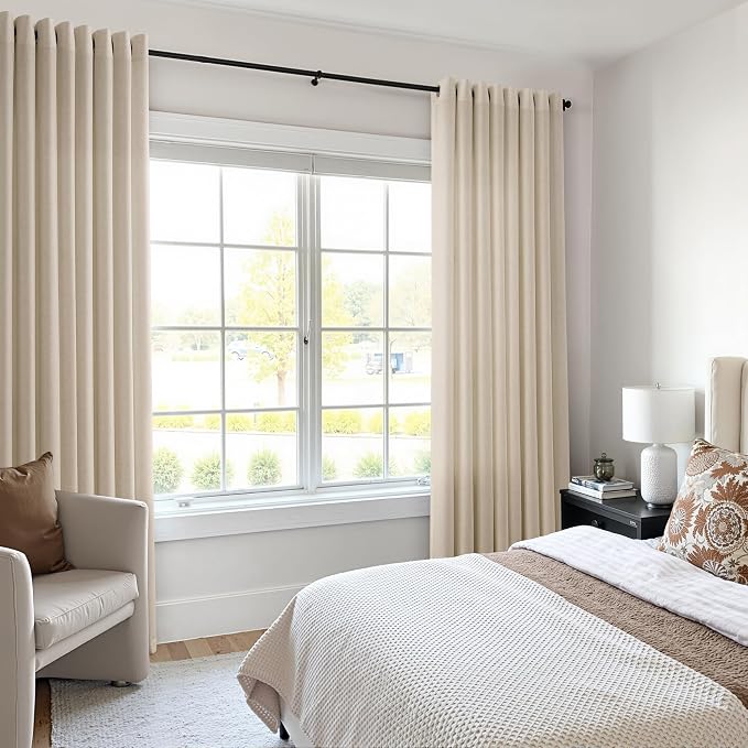 Birch Beige Linen Curtains 108 Inches Long for Living Room Floor to Ceiling Semi Sheer Grommet Extra Long Window Curtain Modern Farmhouse Neutral Sheer Drapes for Bedroom Dining Room 52x108, 2 Panel