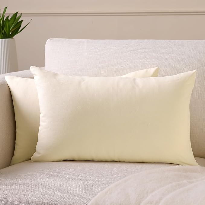 Encasa XO Throw Pillow Covers 12x20 in Set of 2 Natural | No Inserts | Cotton Pillow Covers for Living Room, Bed, Sofa, Couch | Decorative Cushion Covers with Improved Zipper