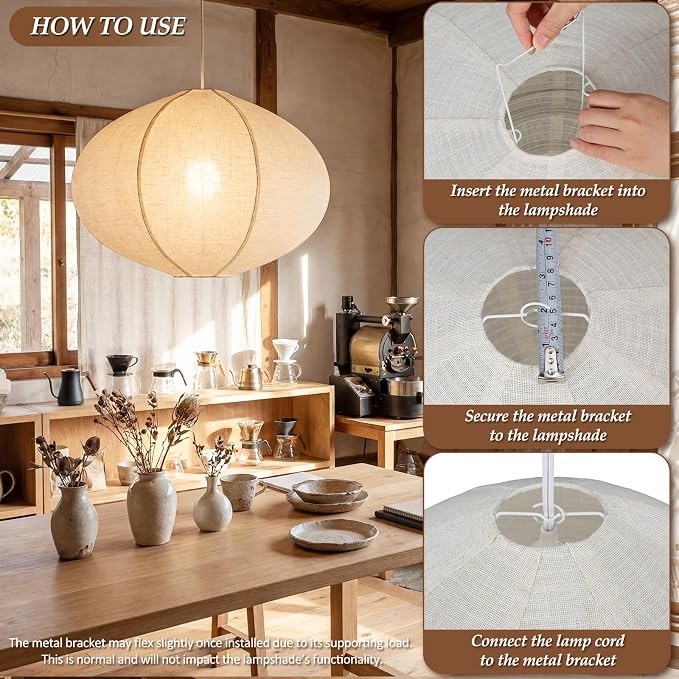 Nuanchu 2 Pack Linen Lantern Lamp Plug in Pendant Light 20 Inch Hanging Lamp Shade with 20 ft Cord Minimalist Light Covers Japanese Chandelier for Ceiling Dining Living Room Artistic Decor(Oval)
