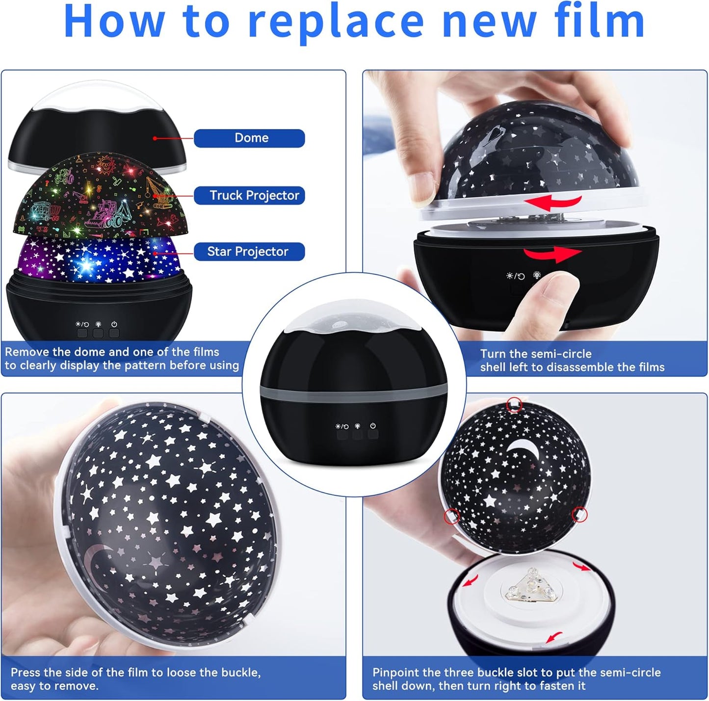 Night Light Projector for Kids Truck Toys for Boys, 360 Degree Rotation Baby Night Lights with Car and Star Theme, Birthday Party Festival Decor(Black)