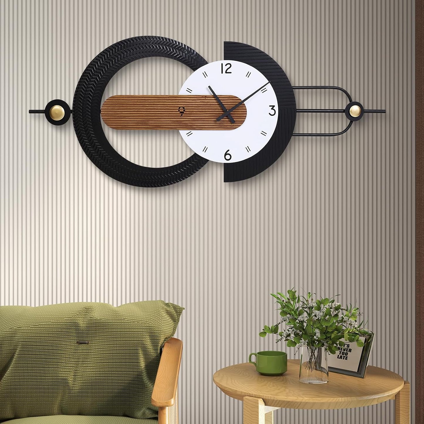 48x18 Inch Oversized Large Wall Clocks-Silent Non Ticking Battery Operated Modern Big Wood Decorative Metal Wall Clock for Living Room, Bedroom,Kitchen,Farmhouse,Office Decor - Black