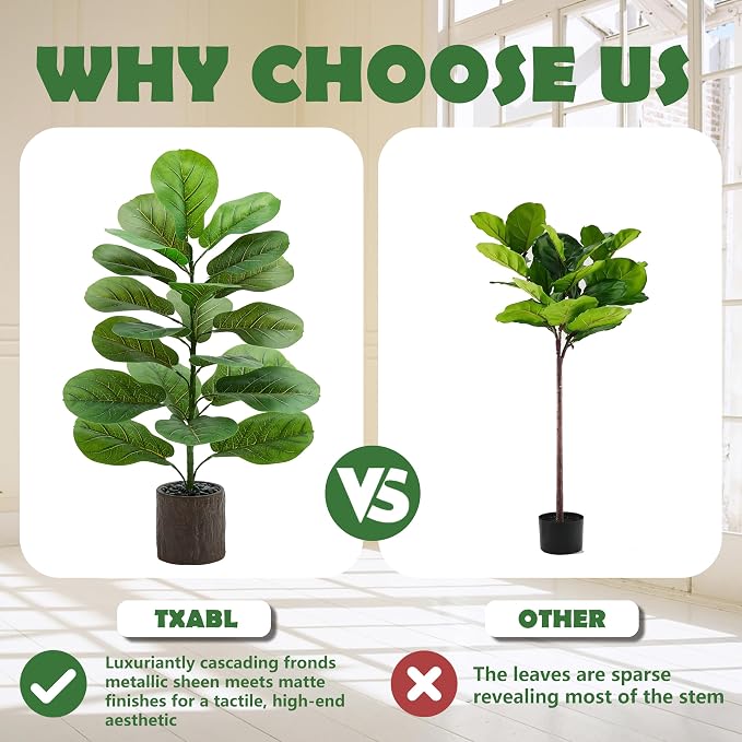 2 Pack Artificial Fiddle Leaf Fig Tree 30in, Large Realistic Faux Ficus Lyrata Plant with Wood-Grain Pot Table Top Faux Plant for Indoor Outdoor Home, Office, Living Room, Bathroom Decor