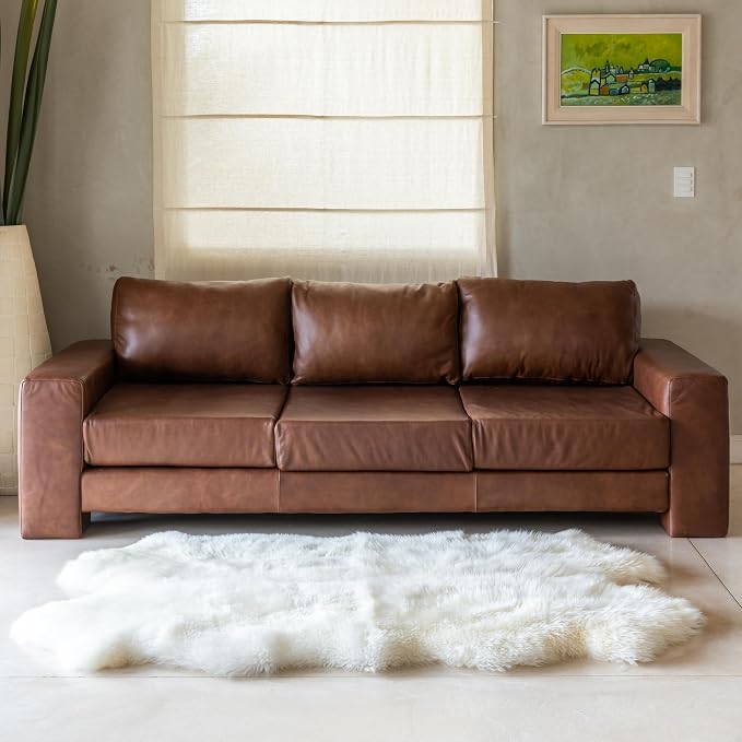 Genuine Sheepskin Rug 4x6 ft – Natural White Lambskin Soft & Fluffy Large Real Sheepskin Throw Area Rug for Living Room or Bedroom – Made in Argentina