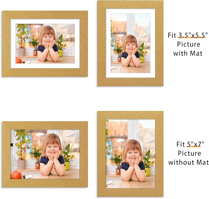 Picrit 5x7 Picture Frame Set of 12, Display 4x6 with Mat or 5x7 without Mat, Photo Frames for Wall Mounting or Table Top Display, Gold