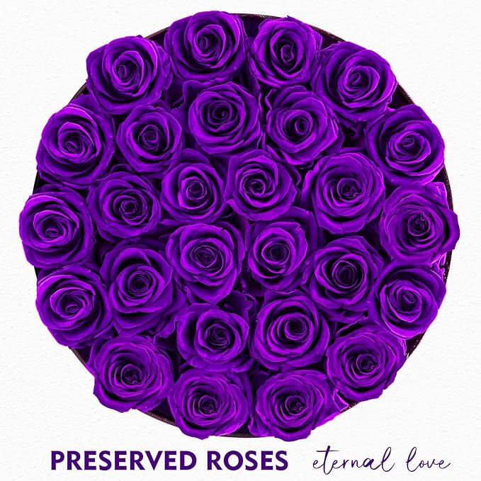 Impouo Forever Flowers, 27 Roses in A Box, Real Preserved Roses, Birthday Gift for Women, Mother's Day, Anniversary, Purple Rose