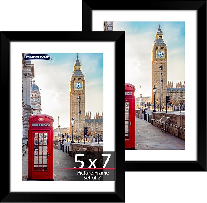 5x7 Picture Frame 2 Pack, Black Picture Frames for Wall or Tabletop Display, Fits Pictures 4x6 with Mat or 5x7 Without Mat, Poster Photo Frame with Plexiglass for Gallery Home Wall Decor