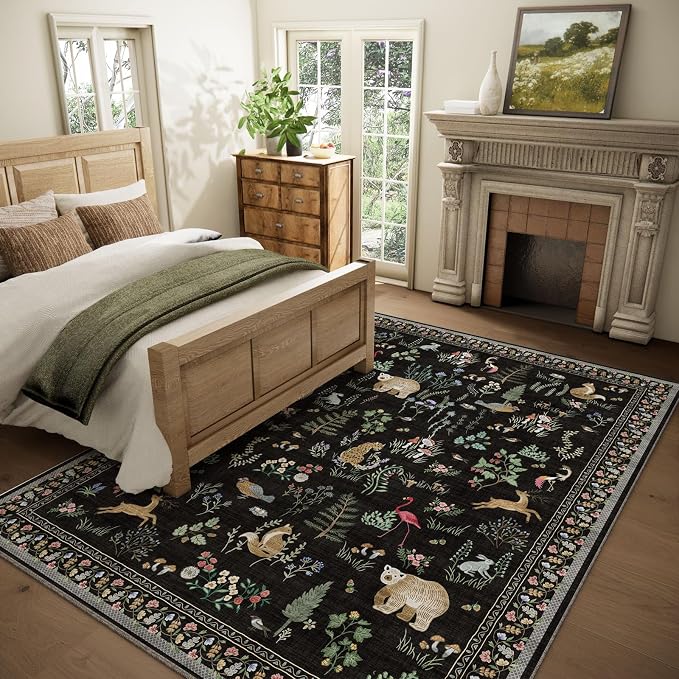 Washable Area Rugs for Living Room: 8x10 Bedroom Rug Stain Resistant Non Slip Low Pile Soft Lightweight Carpet for Kitchen Dining Room Farmhouse Nursery Kids Room Home Office