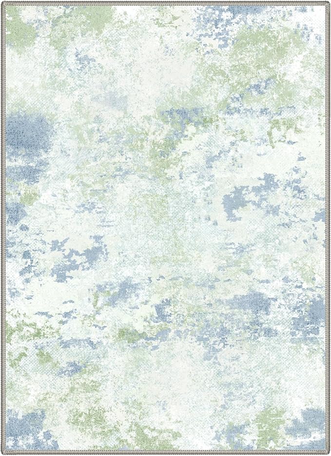 BEIMO Area Rugs 3x5 for Living Room Bedroom, Modern Abstract Machine Washable Rug, Soft Low Pile Floor Cover with Non Slip Backing for Dining Room, Blue Green Ivory