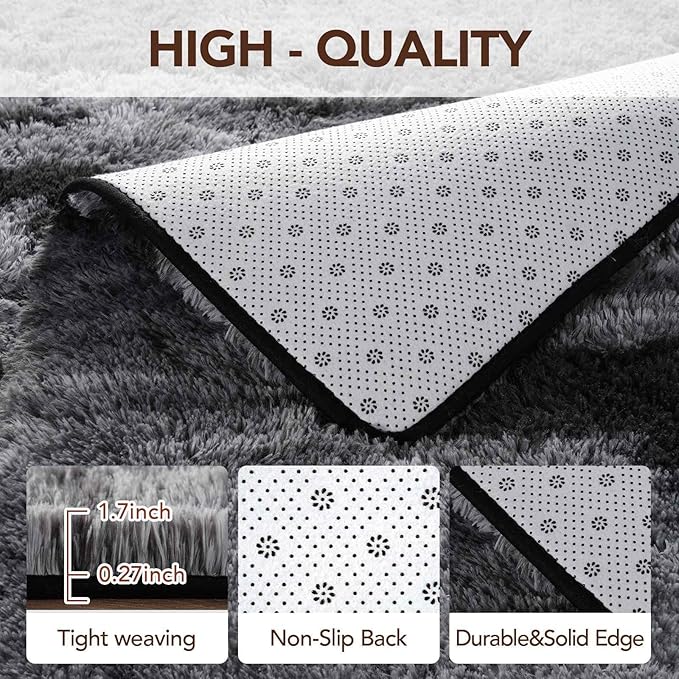 FinRèc Black Rugs for Bedroom Living Room, 4x6 Feet Fluffy Shaggy Area Rug, Non-Slip Soft Shag Rug for Nursery Kids Room Dorm Room Home Decor, Indoor Plush Floor Carpet