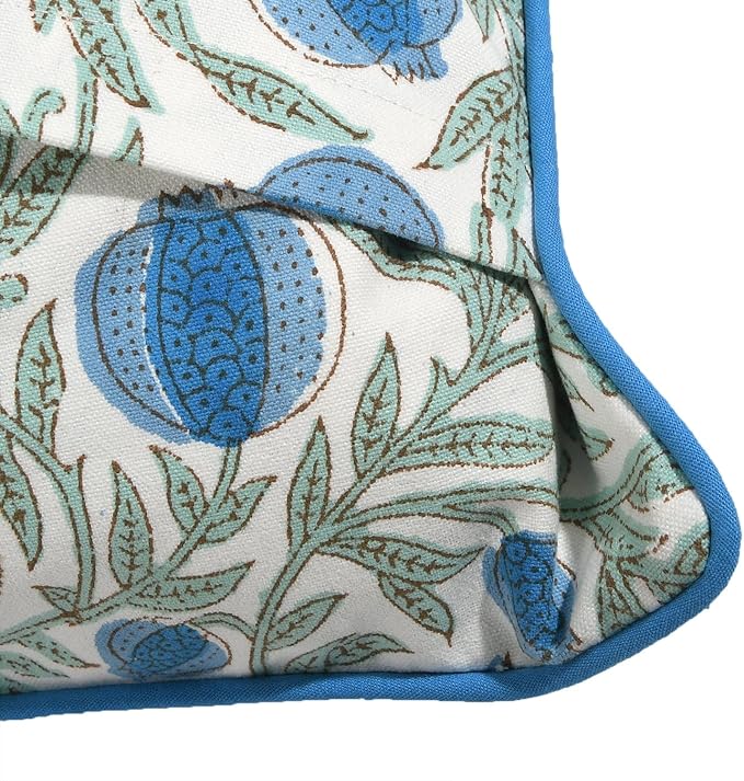 Ridhi Block Print Queen Blue Pillow Cover 20" x 20" (Pack of 2) Decorative Couch Pillows for Living Room, Chic Boho Cute Outdoor Pillows Covers Gifts for Spring, Easter and Valentine