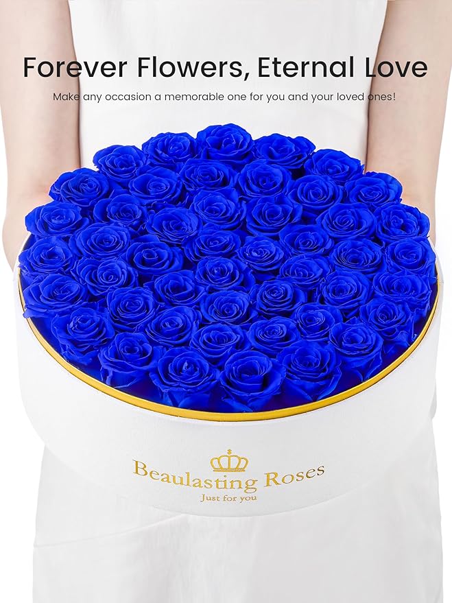 47 Preserved Roses Forever Flowers Real Roses in a Box Mother's Day Birthday Flowers for Her Mom Women Wife Valentine's Day, Royal Blue Roses