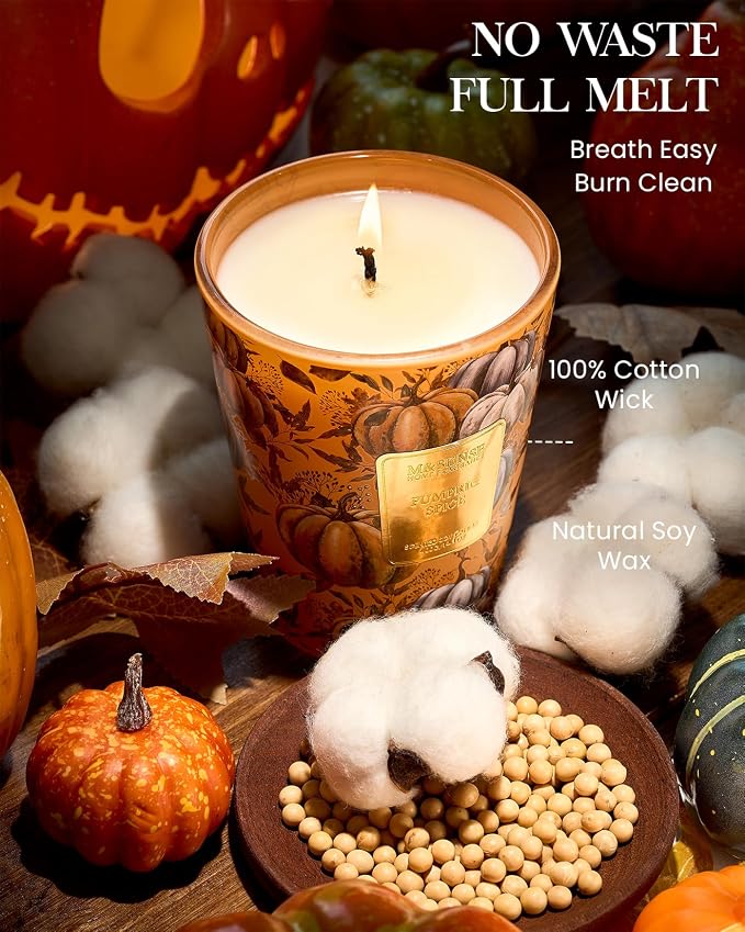 M&SENSE Pumpkin Spice Soy Candle, 14.1oz, Thanksgiving Halloween Candles | 60H Long Burn, Non-Toxic, Fall Candles, Autumn Stress Relief, Relaxation, Cozy Home Fragrance