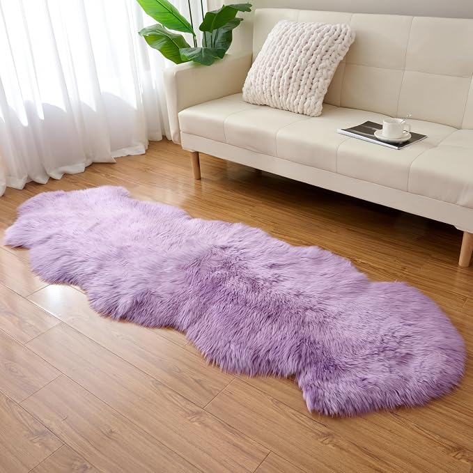 Premium Genuine Sheepskin Area Ruge - Real Wool Fur Shaggy Carpet | Fluffy Soft Natural Lambskin Rug Seat Chair Covers for Couch Sofa Bedroom Living Room(Violet,2×6 Feet Sheepskin)