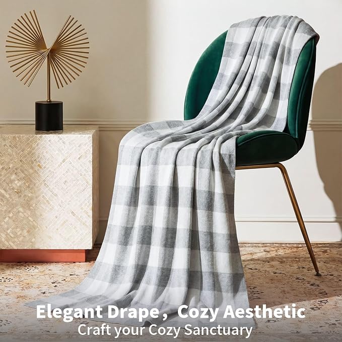BOV Knit Checkered Throw Blanket - 100% Viscose Silky Super Soft Breathable Lightweight Decorative Throw Blanket for Year-Round Comfort, Perfect Self Care Gifts for Women & Men, Heather Grey 50"x60"