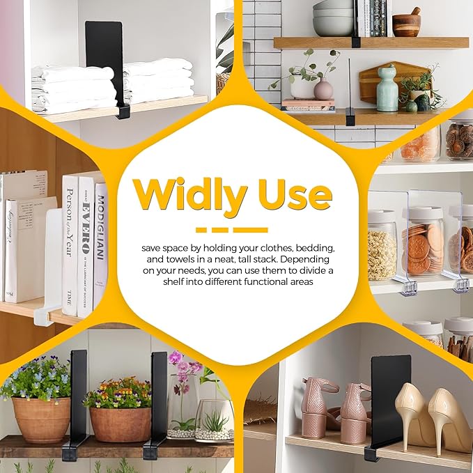 JOY DECOR 2 Pack Acrylic Clear Shelf Dividers for Closets Organizer and Storage Adjustable Vertical Wood Shelf Closet Separators for Clothes,Book,Bags in Bedroom and Kitchen