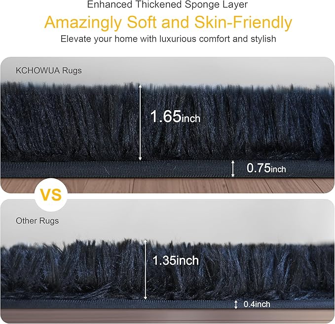 KICHOWUA Thick Area Rug Black Fluffy Shag 6x9 for Bedroom, Ultra Soft Plush Shaggy Fuzzy Washable Carpet, Modern Thickened Non-Slip Cozy Furry Rug for Living Room Kids Baby Nursery, and Dorm