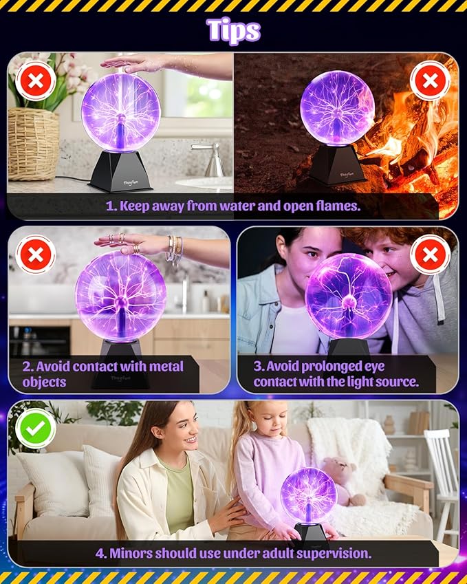Theefun Plasma Ball, 8 Inch Huge Plasma Globe Birthday Gifts Touch & Sound Sensitive Ball Lamp Electric Lightning Novelty Light for Parties, Home, Prop, Room Decoration, Purple