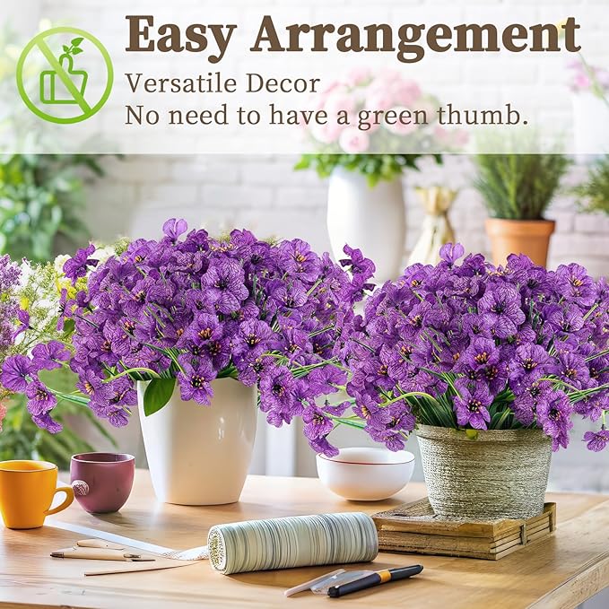 ColoPlay 24 Purple Bundles Artificial Flowers for Outdoors/Indoors Fake Flowers Plants for Indoor Outside Garden Porch Window Box Home Wedding Farmhouse