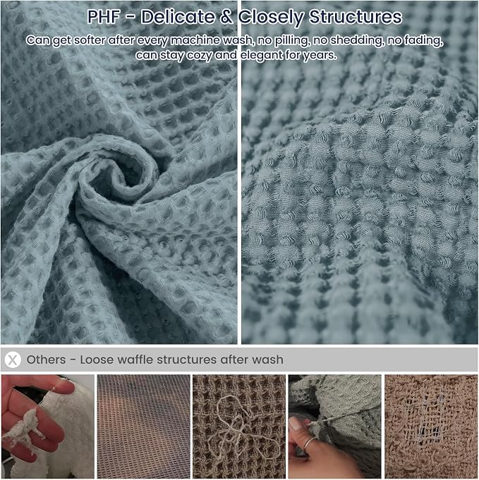 PHF 100% Cotton Waffle Weave Family Blanket Oversized King 120"*120", Pre-Washed Lightweight Breathable for Spring Summer, Machine Washable,10'x 10' Huge Extra Large Big, Home Decoration Gift - Ocean