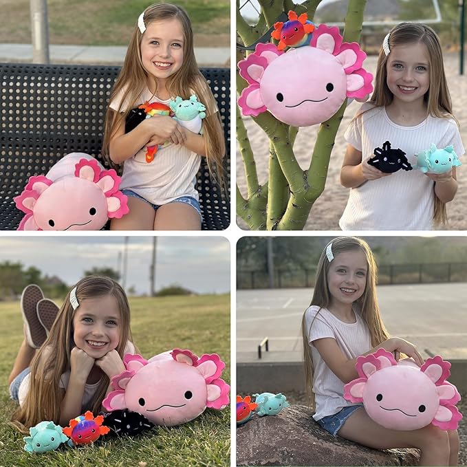 MaoGoLan Giant Axolotl Plush with 3 Babies Inside-23.5" Large Ultra Soft Stuffed Animals Throw Pillow-Squishy Plush Collection Gift for Axolotl Lover,Kids,Teens