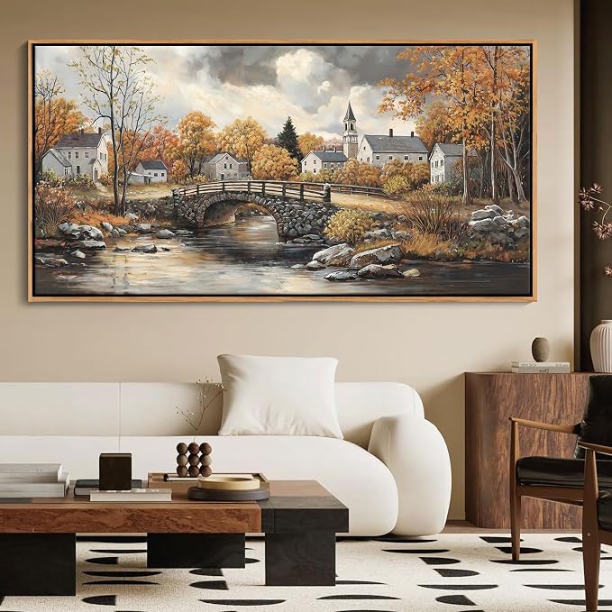 Canvas Wall Art for Living Room - Bridge Paintings Wall Decor Rustic Farmhouse Scenery Wall Pictures for Bedroom French Country Decor Country Style Bedroom Accent Landscape Artwork for Walls 24×48IN